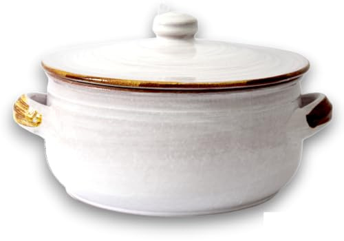 Colì Tegame in Terracotta con Coperchio, Artigianale, Bianco Terre Antiche, Diametro 20 cm
