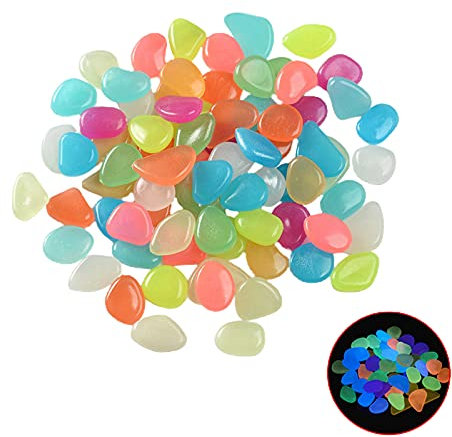 Betos Lot de 200 galets lumineux qui brillent dans le noir - Galets lumineux colorés - Galets de jardin lumineux pour pots de fleurs, aquarium, cour et allées - Décoration