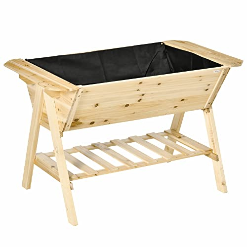 Outsunny Hochbeet Pflanzkasten Blumenkasten Blumentopf mit Abflusslöchern Vliesstoff Tannenholz Natur 129 x 78,5 x 82,5 cm