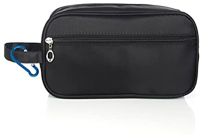 1 astuccio da toilette da uomo e 1 moschettone, borsa portatile di grande capacità con separazione asciutta e umida che può appendere sacchetti per cosmetici leggeri, nero, nero