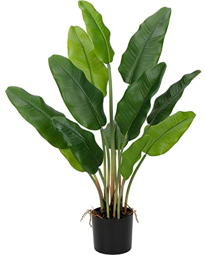 Hollyone 2 Stück Künstliche Pflanzen Paradiesvogel 76cm Groß Kunstpflanzen Wie Echt Plastik Grünflanze Tropischer mit Topf Künstlich Zimmerpflanze Palme Topfpflanze für Wohnzimmer Büro Deko