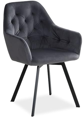 Homestyle4u Polstersessel Grau Samt Drehbar mit Armlehne | Loungesessel mit Samtbezug & Steppnähten – ideal als Esszimmerstuhl oder Wohnzimmersessel – 59 x 88 cm