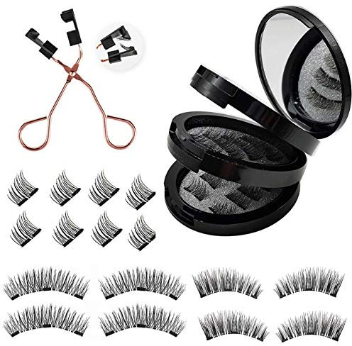 Lecerrot Faux Cils Magnétique Aimanté sans Colle, Cils Magnetique Naturel, Autoadhésif Réutilisable Effet Extension Aimantés Kit Fake Lashes Imperméable avec Recourbe-Cils, 8 Paires Faux Cil