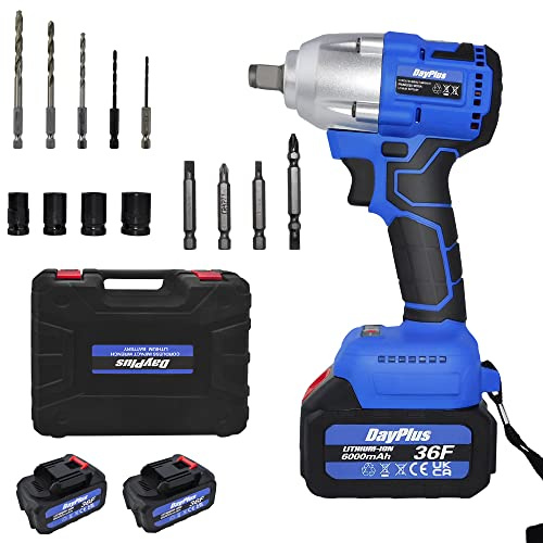 Qimu 21V Cordless Impact Wrench, 420N.m Max Torque, 2300 RPM, Brushless Motor, Variable Speed, 6.0Ah Battery & Charger, Reverse Brake Stop, For Car Repairs
