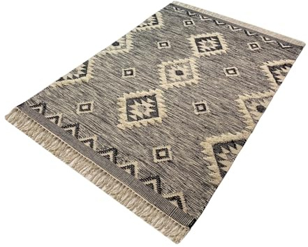 WAWA TEPPICH Wollteppich Beige 140 x 200 cm 100% Wolle handgewebt | Handgewebtes Unikat mit charaktervoller Struktur; vielseitig kombinierbar und passend für unterschiedliche Wohnstile