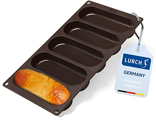 Lurch 85093 FlexiForm Hot Dog Buns L Backform für 5 Brötchen Silikon braun