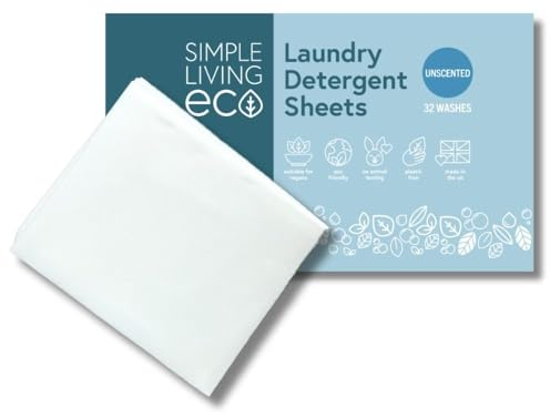 Simple Living Eco, Laundry Detergent Sheets, Simplify Your Washing With Our Compact Laundry Sheets, Eco Washing, Non Bio & Skin-Friendly, (32 Sheet Pack, Unscented) 1 Pack