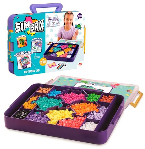 Simbrix Studio 3D byggväska med brix, 16 färger, mallar och kontakter, leksak för 5+ år gamla pojkar och flickor (Bizak 64008005)