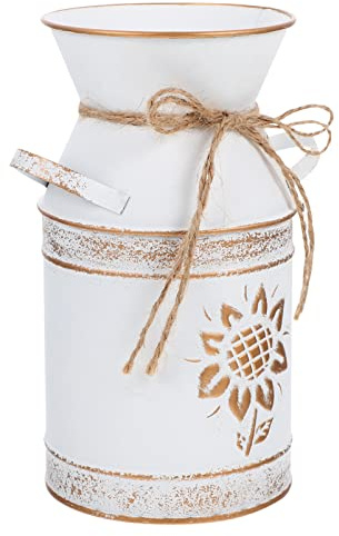 Galvanized Bucket Rustic Galvanized Vase Tin Milk Can Vintage Jug Shabby Chic Flower Bucket Farmhouse Galvanized Metal Jug Planter Country Primitive Water Jug Can for Decor Farmhouse Decor(White)