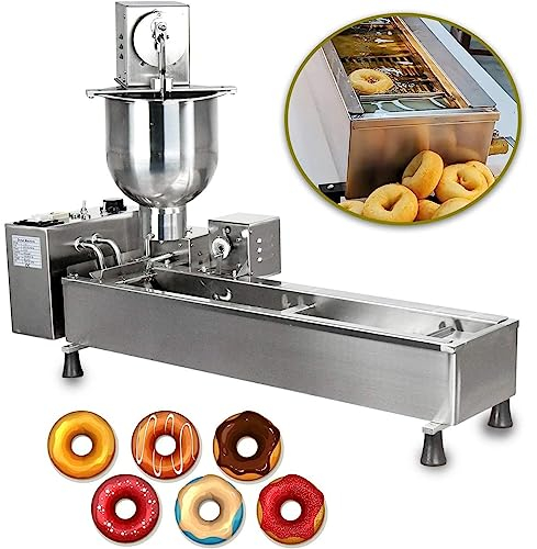 Macchina per ciambelle automatica a fila singola, macchina per ciambelle con tramoggia da 7 litri, con stampi di 3 dimensioni, capovolgimento automatico della temperatura regolabile, formatura automat