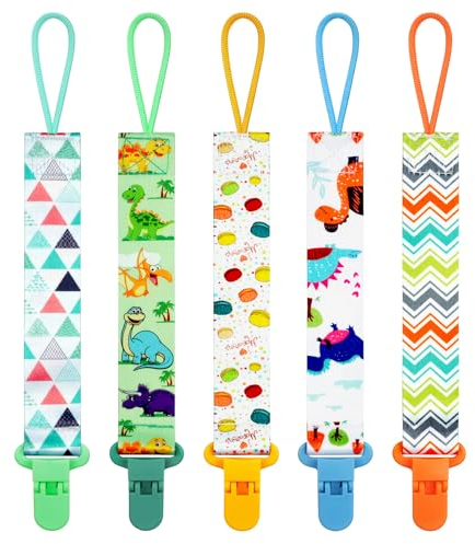 Aolso 5 Stück Baby-Schnullerkette, Schnullerclip für Baby, Schnullerhalter-Set mit Kunststoffverschluss, Baby-Beißspielzeug, passend für alle Schnuller, Schnuller und Beißspielzeug