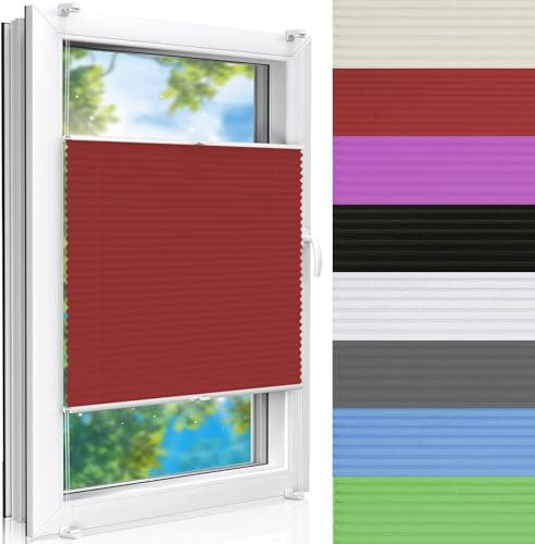 Jalousien Fenster Ohne Bohren 65 x 130 cm Plissee Klemmfix Rollo Verdunkelnd & lichtundurchlässig Einfache Montage mit Klemmträger für Fenster & Türen, Rot
