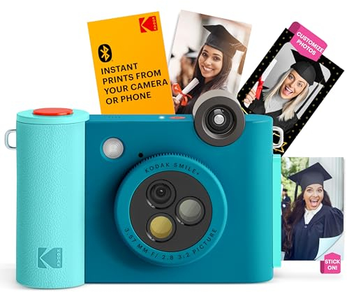 KODAK Smile+ 2-in-1 Digitale Sofortbildkamera & kabelloser Bluetooth-Fotodrucker - 10MP, Spezialeffekt-Drehobjektiv, Zink 2x3” Klebefotos, Drucken über Fun-App von Smart Devices - Blau