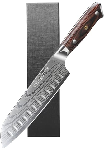 Coltello Santoku Coltello giapponese lunghezza lama 17,6 cm realizzato in acciaio al carbonio tedesco estremamente affilato