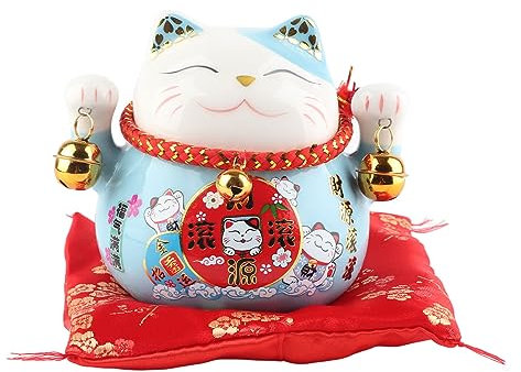 Banque de Pièces de Monnaie en Céramique Maneki Neko Chat Porte-bonheur, Pot de Monnaie en Porcelaine Feng Shui de 4,5 Pouces, Pot d'économie de Chat Porte-bonheur pour économiser de L'argent(Bleu)
