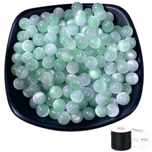 ftiemlovde 50 Stück 10mm Loch Perlen Dunkelgrün zum Auffädeln | Groß Schmuckperlen für Armbänder für Erwachsene ,Magic Glasoptik Beads for bracelets selber machen