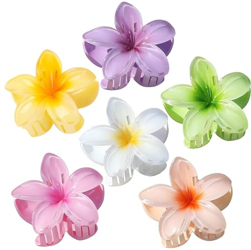 Hcimooy Blumen-Haarklammern für dickes Haar, starker Halt, rutschfest, hawaiianisch, niedlich, große Haarspangen, Hawaii-Haarschmuck für dickes Haar, Geschenke für Frauen, Teenager, Mädchen, 6 Stück