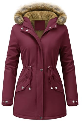 UMIPUBO Parkas Chaqueta Mujer Invierno Cálido Impermeable Abrigo con Capucha Cremallera Forro Polar Parka para Mujer Abrigo a Prueba de Viento(Vino tinto,S)