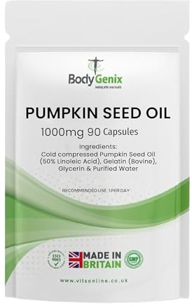 Bodygenix Pumpkin Seed Oil 1000mg Capsules - Anti Inflammatory Skin Health Immune System Heart Wellness Natural Supplement - 90 Capsules 3 Month Supply