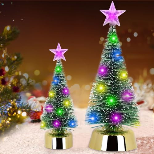 Mini Árbol De Navidad, 2 Piezas Árbol De Navidad Artificial Pequeño, Decoración De Árbol De Navidad Pequeño, Led Árbol De Pino Artificial,Fiesta De Navidad Artesanía Para Decoración De Mesa(13cm+19cm)