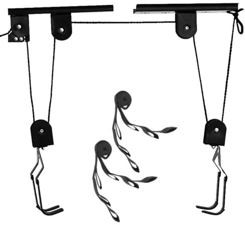 GCYEIDMA Kayak Hoist Set Bicycle Hoist Garage Storage Bike Lift Pulley System with 60kg Bearing Overhead Bike Rack Heavy Duty Ceiling Bicycle Hanger(Style C)