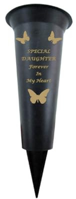 Memorial Grave Vases Ornaments Plastic Flower Holders - Butterfly Spike Grave Flower Vase Holders with Funeral Verses for Your Loved Ones - Black (Daughter)