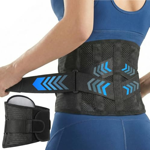 ANAMPION Back Support Belt for Women and Men, Lightweight and Breathable Lumbar Support Belt with 5 Metal Stays, Comfortable Back Belt with Detachable Lumbar Pad ﻿ (Black, M)