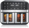 Arendo - Dual Zone Heißluftfritteuse 9L - mit 2 Kamern - XXL Kapazität – 2400 W – Sichtfenster Beleuchtung - 8in1 Airfryer - 8 Programme – Touchscreen - 3D Umluftsystem - fettarmes gesundes Kochen