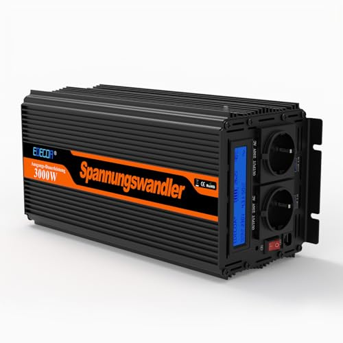 EDECOA 3000W/6000W, Onduleur sinusoïdal modifié 24V/230V, Puissance nominale 3000 Watts 24V DC à 230V AC Onduleur Solaire avec Télécommande, Interfaces USB et Type-C Disponibles