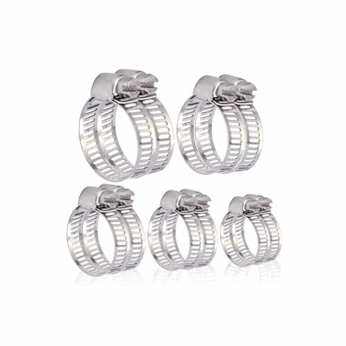 Hose Clips Pipe Clamps Heavy Duty Hose Clamp Set Adjustable Pipe Screw Clip Reusable Assorted Worm Drive for Securing Hoses Pipes Exhaust Ducting Electric Appliance Pump Plumbing Home Accessory (10pk)