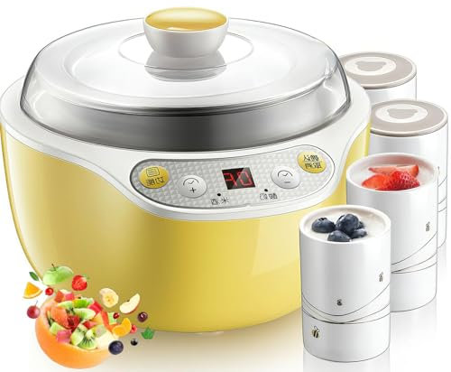 Yogurtera eléctrica automática de 20 W con 4 Vasos pequeños divididos y Control de termostato por microordenador para natto, Vino de arroz y encurtidos.