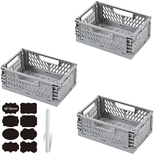 CNKHDZ 3 Stück Klappbox Klappkiste Grau 30×20×12 cm Klappboxen Faltbar Stabil Klappkorb Faltbar Klappkorb Aufbewahrungsbox Boxen Aufbewahrung für Küche,Arbeitszimmer,Büro