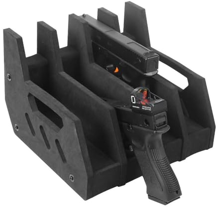 MiOYOOW Porta Pistola in Schiuma Eva, Supporto per Pistola a 4 Slot con Cacciavite, Espositore Organizer per Pistola Regolabile per Maggior Parte delle Pistole, Armadietti, Casseforti
