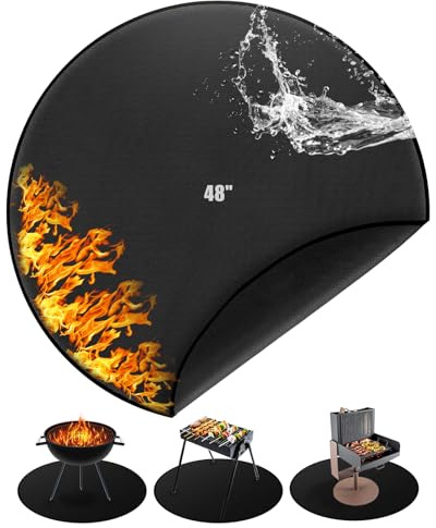 Rond Tapis Barbecue Sol Exterieur, 120 cm/48in Tapis Anti Feu RéUtilisable Grand Tapis Ignifuge Convient pour Brasero Barbecue à Gaz Sol ExtéRieur Patio Pelouse Camping Pliable Patio Accessoires