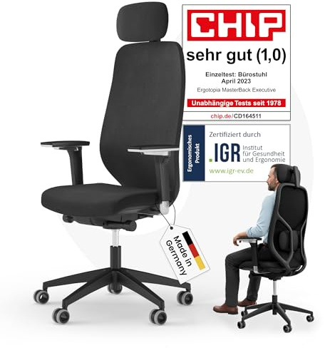 Ergotopia MasterBack Pro ergonomischer Bürostuhl [TESTSIEGER] – Schreibtischstuhl ergonomisch mit 3D-Neigungsmechanik & 5D-Armlehnen – Perfekt als Drehstuhl für Büro & Home Office
