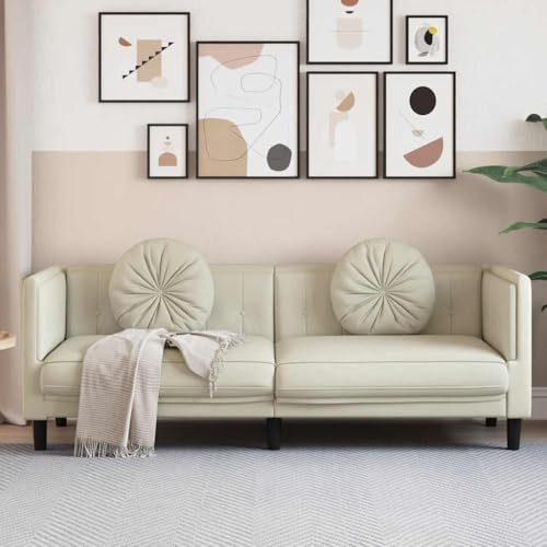 Emmtore Sofa,Polstersofa mit Kissen,Loungesofa,Designsofa für Wohnzimmer, Couch Wohnzimmersofa,Modern Samt,Creme,3-Sitzer