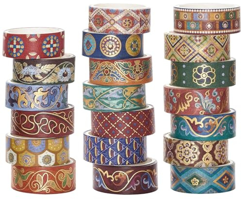 Songdao 20 rollos Chinoiserie Washi Tape Set, Artes exóticas Cinta Adhesivo Decorativo Lámina de oro Masking Tapes para Artes, Bullet Journal, Scrapbooking, Bricolaje