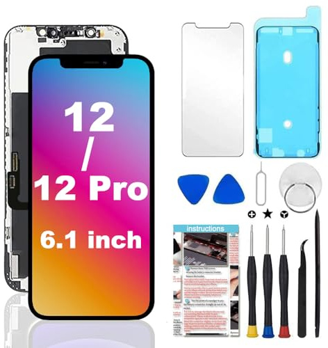 TSIOFO Écran pour iPhone 12/iPhone 12 Pro LCD Display 6,1,Tactile Digitizer Assembly avec Kit De Réparation Complet + Protecteur D'écran