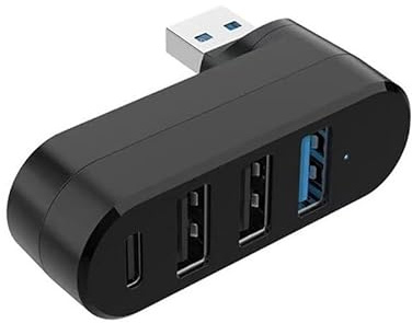4 Port USB 3.0 Hub, Splitter USB 3.0, Girevole Ruotabile 90°/180°, 3 Porte e 1 Porta USB-C per Alimentazione, Sdoppiatore per PC da gioco, laptop, chiavetta USB, stampante, Mac e altro, NERO