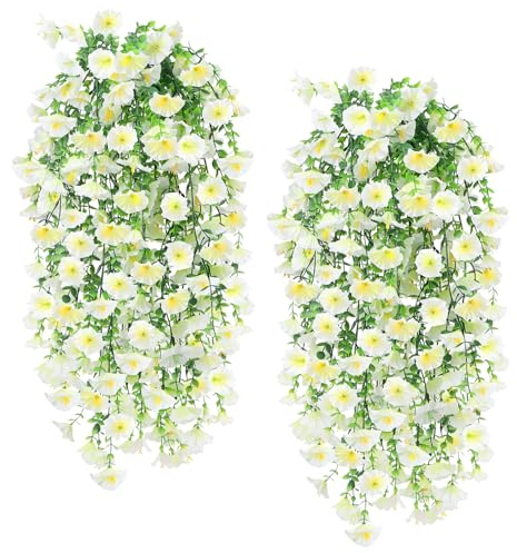 Yooyan 4 Stück Kunstblumen Hängend, Künstliche Hängepflanzen Wie Echt 76CM Petunien, Petunienhänger Petunien Kunstpflanzen Blumen für Outdoor AußEn Balkon Garden Yard Dekoration