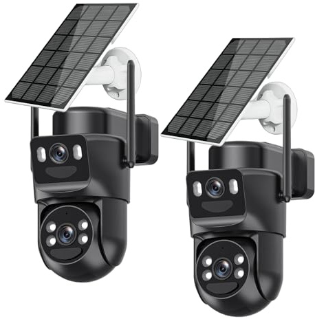 Budsun 4K Wireless Outdoor WiFi Surveillance Camera, Solar/Battery/Dual Lens, Bidirectional Audio, 360°PTZ Home Security, Automatic Tracking, Voice Vision, 2 Pieces