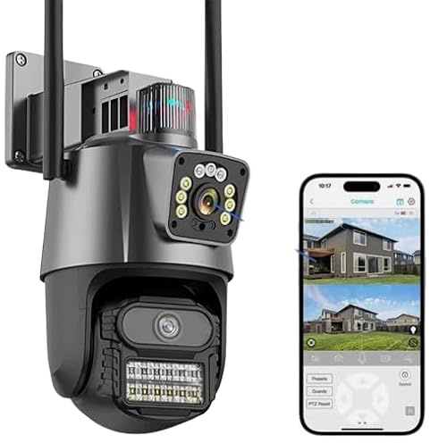 8MP 4K Wireless IP Camera WIFI Outdoor CCTV PTZ Smart Home Security, Dual Lens 3.6mm+6mm, 270° Pan Tilt, IP66 Waterproof, Full Colour Night Vision & Human Tracking (Black)