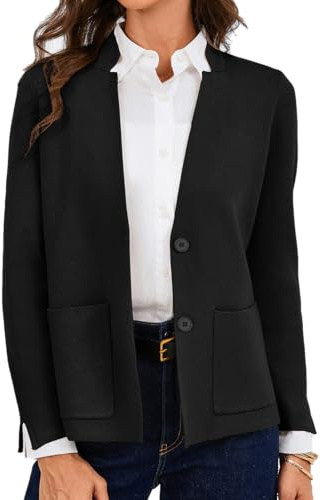GRACE KARIN - Blazer da donna eleganti, con scollo a V e bottoni, per l'autunno, cardigan in maglia con tasche, Nero , XXL