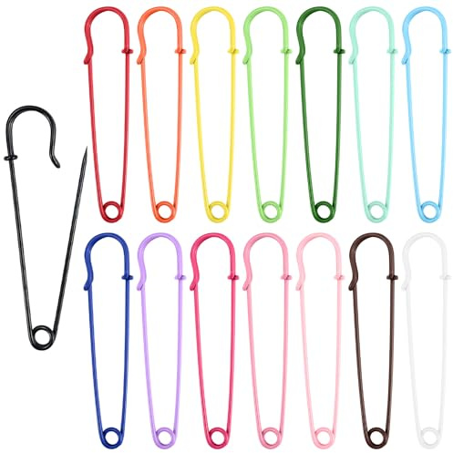 JAXICREY 15 Stück Sicherheitsnadeln Groß, 75 mm Bunt Metall Sicherheitsnadel Große Sicherheitsnadeln Kiltnadel Large Safety Pins for Cardigan Dekorative Gegenstände Leinwand Decken