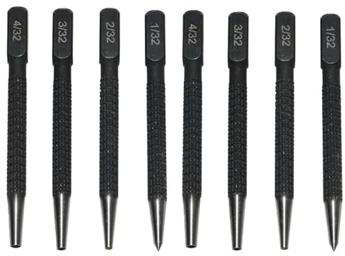 VNIDJGB 8 Pcs Nail Punch, Portable Alloy Steel Centre Punch Set, Durable Centre Positioning Set, DIY Hole Tool Kit, Automatic Hole for Carpenters, Repair, Metal(0.8,1.59,2.4,3.2mm)