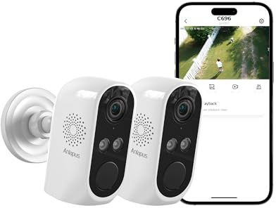 Anlapus Pack 2 Caméra Surveillance WiFi 6 2K 3MP Extérieur/Intérieur | Vision Nocturne Couleur, Détection IA Personne/Véhicule, Alarme Sonore et Lumineuse, Enregistrement 24/7, A61