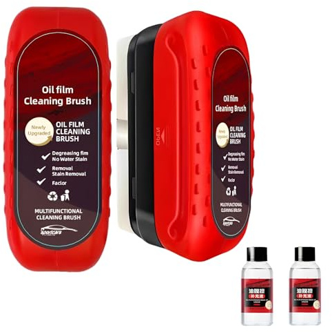 PYRUVAE 2 Pezzi Pulizia Vetri Auto, Automotive Oil Film Cleaning Brush, Liquido Lavavetri Auto, Detergente Vetri Auto, Detergente per Parabrezza e Rimozione Pellicola D'olio