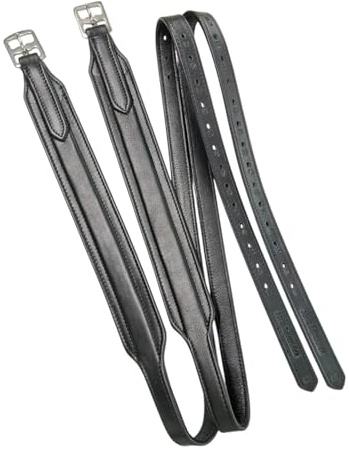 BENZ EQUESTRIAN Wide Stirrup Leathers for Jump Saddle Nylon Core No Stretch (Black, 58 Inches)