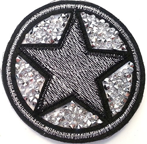 Strass Glitzer Sterne Aufnäher Aufbügler Bügelbilder Set Iron on Patches Applikation mit Pailletten Glitzer für Textilien Kleider Frauen zum aufbügeln  Strass Stern 7 cm 