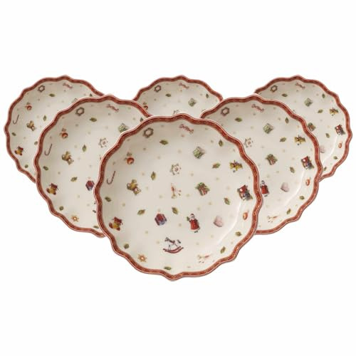Villeroy & Boch Toy's Delight Kleine Schalen 6er Set, 16 cm, Dessertschalen mit Weihnachtsdekor, Weihnachtsgeschirr aus Premium Porzellan, Weiß/Rot/Gold